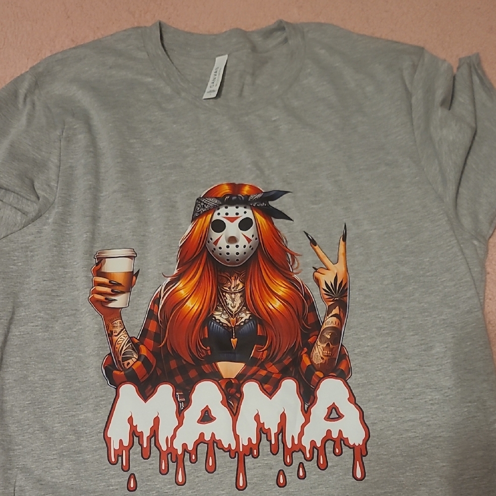 Gray Graphic Tee with 'MAMA' Design